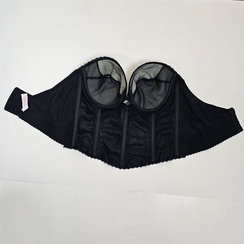 Vtg Sophistique By Smoothie Black Bustier Long Line Bra Boning Floral Lace 36B - Picture 10 of 15